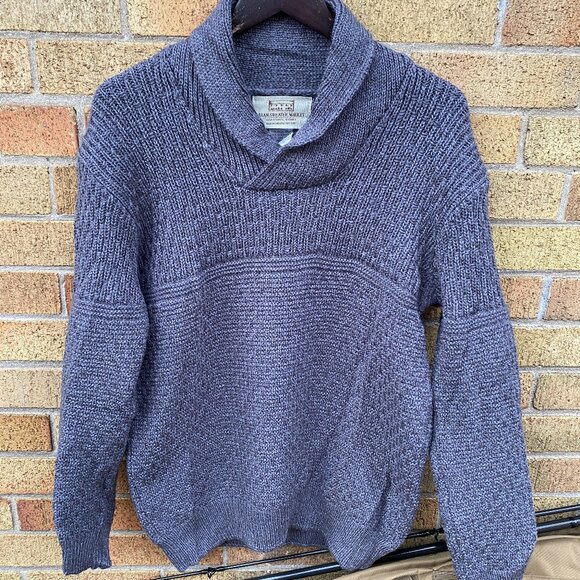 Vintage Aran Sweater Market Mens Wool Cable Knit Sweater Gray Large - Picture 1 of 6